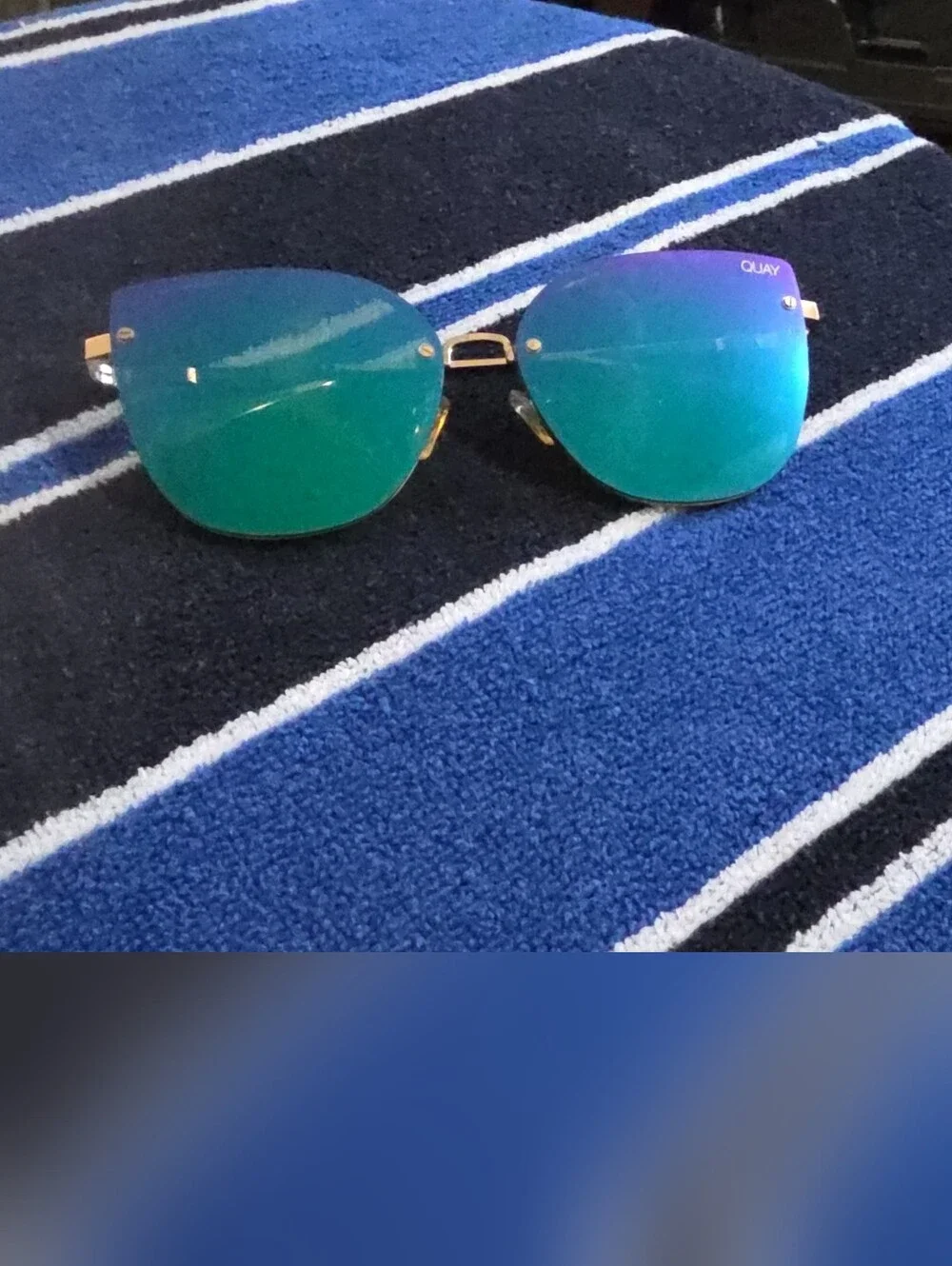Quay Australia Blue-Green Mirrored Rimless Cat-eye Sunglasses